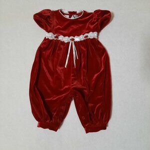 Youngland VTG Baby Red Velvet Jumper Christmas Romper Holiday Girls 6-9 months